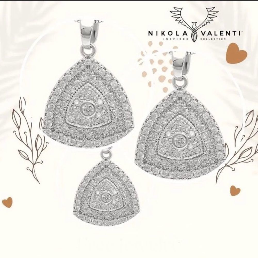 Pave White Gold Plated Triangle Necklace on 18” Silver Chain